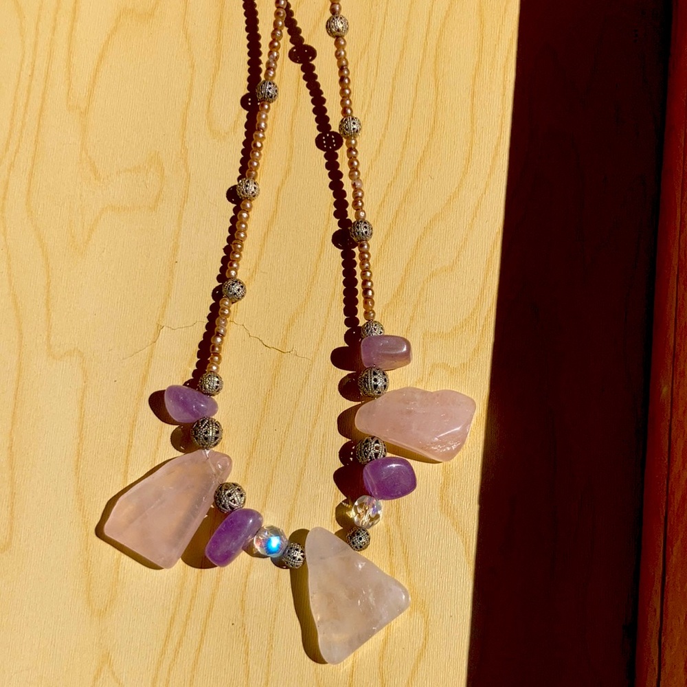 Handmade rose quartz necklace